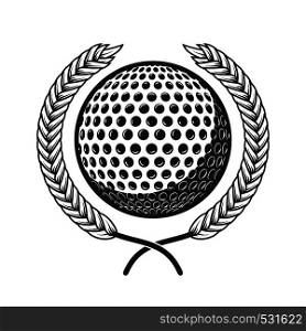 Golf ball with laurel wreath. Design element for logo, label, sign, poster, card, badge. Vector illustration