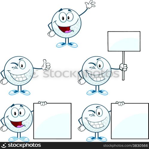Golf Balls Cartoon Character Different Poses. Collection