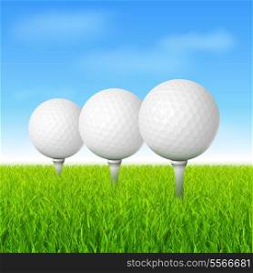 Golf balls in grass on tees vector illustration