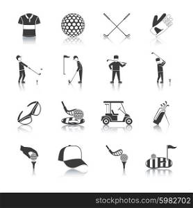 Golf Black White Icons Set . Golf black white icons set with player and sports equipment symbols flat isolated vector illustration