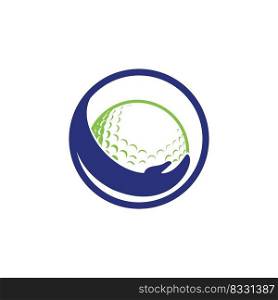 Golf Care vector logo design template. Golf ball and hand icon. 