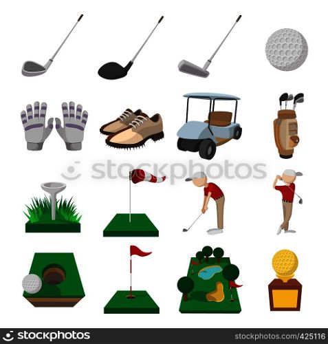 Golf cartoon icons set isolated on white background. Golf cartoon icons set