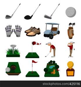 Golf cartoon icons set isolated on white background. Golf cartoon icons set