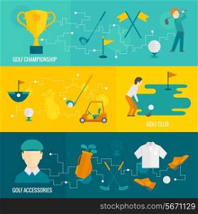 Golf club championship and accessories banner set isolated vector illustration