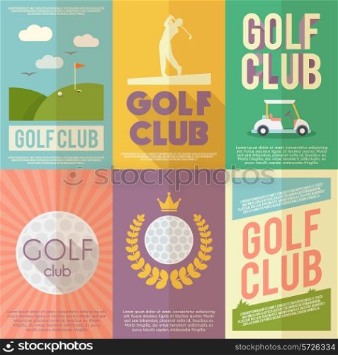 Golf club competition tournament mini poster flat set isolated vector illustration