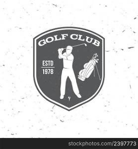 Golf club concept with golfer and golf bag. Vector golfing club retro badge. Concept for shirt, print, seal or st&. Typography design- stock vector.. Golf club concept with golfer and bag.