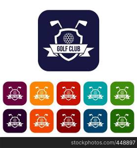 Golf club emblem icons set vector illustration in flat style In colors red, blue, green and other. Golf club emblem icons set flat