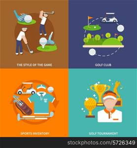 Golf club flat icons set with style of game sport inventory tournament isolated vector illustration