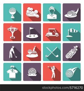 Golf club flat white icons set set with sport game inventory tournament isolated vector illustration