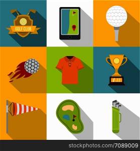 Golf club icon set. Flat style set of 9 golf club vector icons for web design. Golf club icon set, flat style