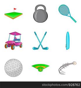 Golf club icons set. Cartoon set of 9 golf club vector icons for web isolated on white background. Golf club icons set, cartoon style