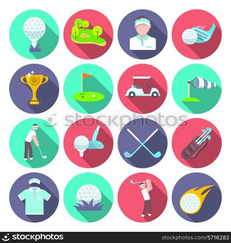 Golf club icons set set with sport inventory tournament player isolated vector illustration