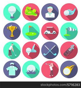 Golf club icons set set with sport inventory tournament player isolated vector illustration