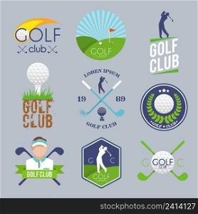 Golf club label set with ball tee player lawn competition isolated vector illustration