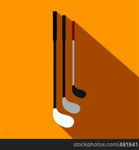 Golf clubs flat icon on a yellow background. Golf clubs flat icon
