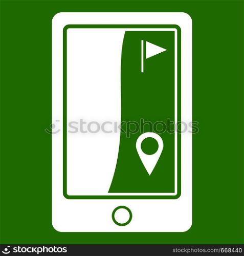 Golf course navigator icon white isolated on green background. Vector illustration. Golf course navigator icon green