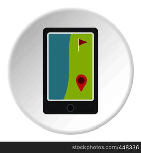 Golf course on a tablet screen icon in flat circle isolated vector illustration for web. Golf course on a tablet screen icon circle