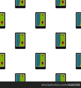 Golf course on a tablet screen pattern seamless background in flat style repeat vector illustration. Golf course on a tablet screen pattern seamless