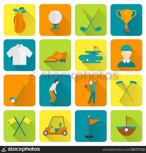 Golf cup bag championship course icons set isolated vector illustration