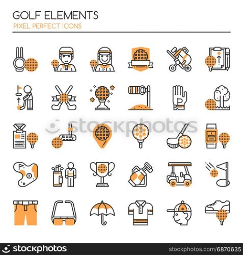 Golf Elements , Thin Line and Pixel Perfect Icons