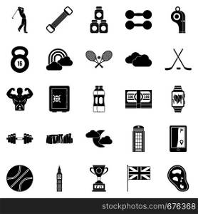 Golf equipment icons set. Simple set of 25 golf equipment vector icons for web isolated on white background. Golf equipment icons set, simple style
