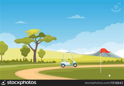 Golf Field Flag Cart Grass Tree Outdoor Sport Landscape