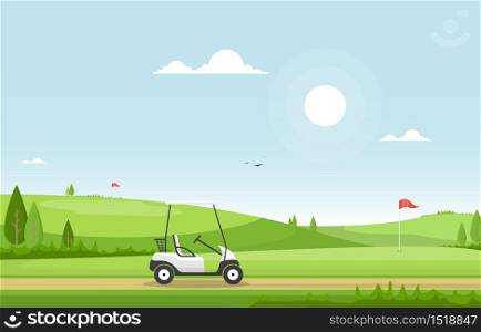 Golf Field Flag Cart Grass Tree Outdoor Sport Landscape