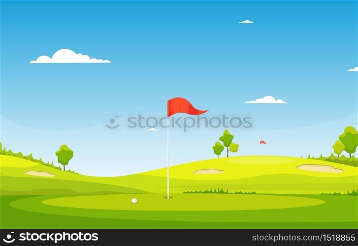 Golf Field Flag Green Grass Tree Outdoor Sport Landscape