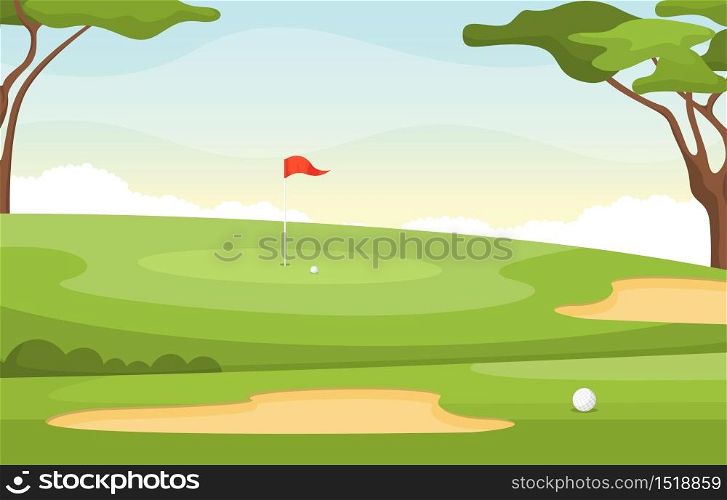 Golf Field Flag Green Grass Tree Outdoor Sport Landscape