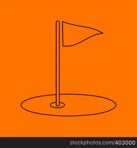 Golf field line icon, thin contour on yellow background. Golf field line icon