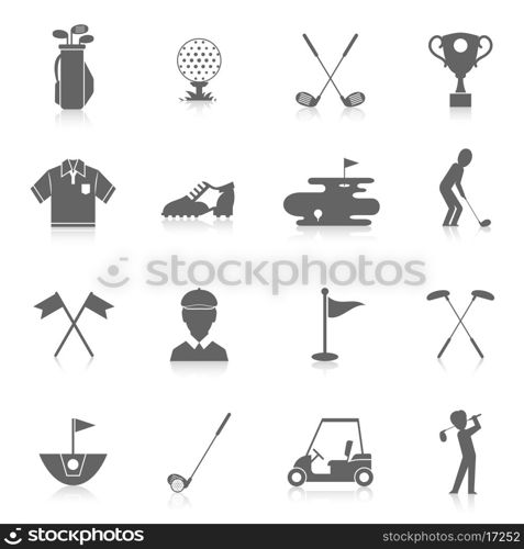 Golf game sport and activity black icons set isolated vector illustration