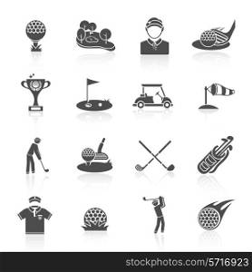 Golf game sport and activity black icons set isolated vector illustration