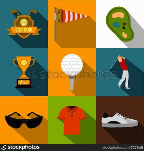 Golf icon set. Flat style set of 9 golf vector icons for web design. Golf icon set, flat style