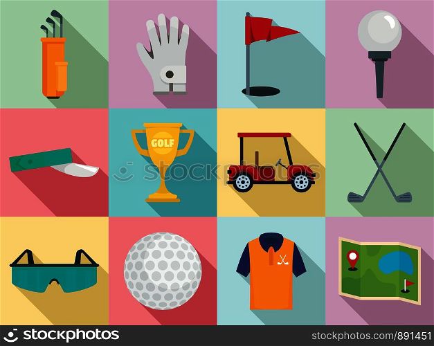 Golf icons set. Flat set of golf vector icons for web design. Golf icons set, flat style