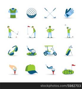 Golf Icons Set. Golf icons set with ball grass and equipment symbols flat isolated vector illustration