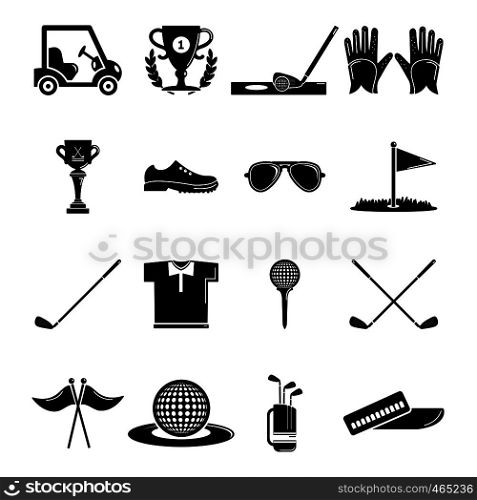 Golf icons set symbols. Simple illustration of 16 golf symbols vector icons for web. Golf icons set symbols, simple style