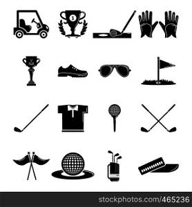 Golf icons set symbols. Simple illustration of 16 golf symbols vector icons for web. Golf icons set symbols, simple style
