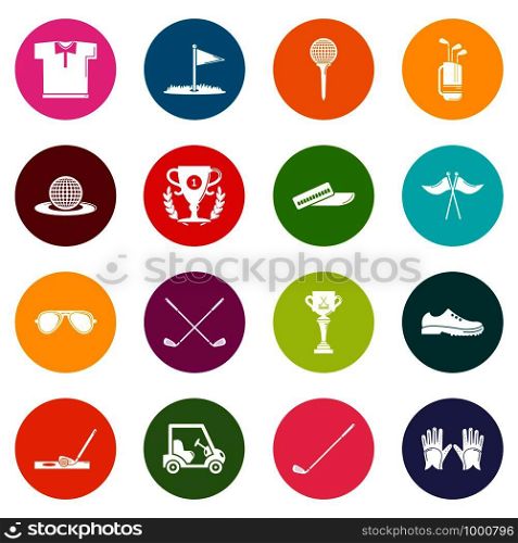Golf icons set vector colorful circles isolated on white background . Golf icons set colorful circles vector
