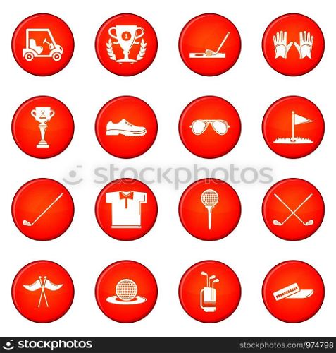 Golf icons set vector red circle isolated on white background . Golf icons set red vector