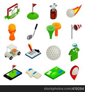 Golf isometric 3d icon set isolated on white background. Golf isometric 3d icon set