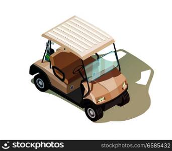 Golf isometric icon composition with realistic buggy vehicle with no passengers on blank background with shadow vector illustration. Golf Cart Isometric Composition