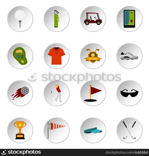 Golf items icons set in flat style isolated vector icons set illustration. Golf items icons set in flat style