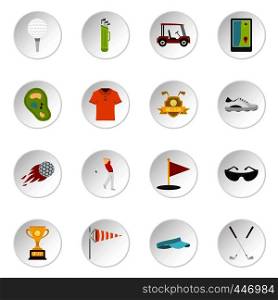 Golf items icons set in flat style isolated vector icons set illustration. Golf items icons set in flat style