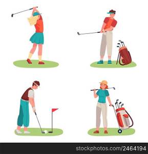 Golf player playing with ball and stick. Vector golfer and sport golf club, game illustration, play or training hobby. Golf player playing with ball and stick