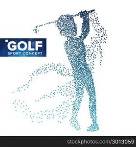 Golf Player Silhouette Vector. Grunge Halftone Dots. Golf Athlete In Action. Flying Particles. Sport Banner, Game Competitions, Event Concept. Isolated Abstract Illustration. Golf Player Silhouette Vector. Grunge Halftone Dots. Golf Athlete In Action. Flying Particles. Sport Banner, Game Competitions, Event Concept. Isolated Illustration