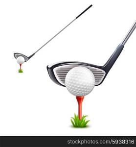 Golf Realistic Set. Golf realistic set with ball grass and club isolated vector illustration