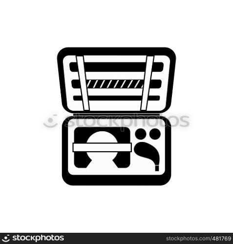 Golf set in suitcase black simple icon. Golf set in suitcase icon