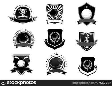 Golf sports emblems and symbols set, heraldic style for tournament or logo design