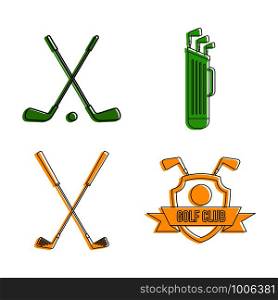 Golf stick icon set. Color outline set of golf stick vector icons for web design isolated on white background. Golf stick icon set, color outline style