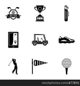 Golf things icons set. Simple set of 9 golf things vector icons for web isolated on white background. Golf things icons set, simple style